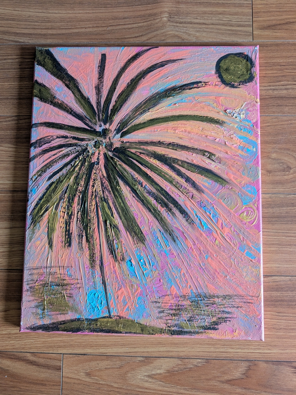 Hand-Painted Pink Palm Tree Canvas Wall Art